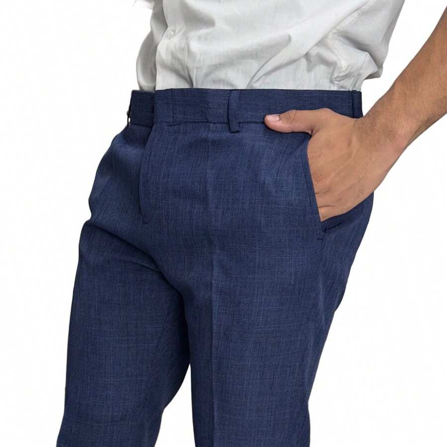 Men's Slim Fit Melange Tailored Trousers - 藏蓝色 - 查看 1