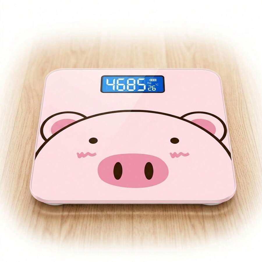 Kawaii Pig Design Digital Bathroom Scale With LED Display – Precise, Modern And Decorative - A - View 1