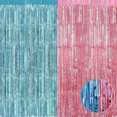 2条粉色和蓝色流苏彩带，适用于性别揭晓派对、主题派对、生日派对装饰、单身派对、节日装饰