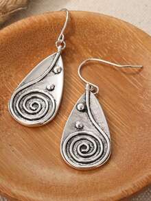 1 par de pendientes únicos y creativos con forma de lágrima, que transmiten una vibra artística primitiva y misteriosa. Adecuados para eventos artísticos, uso diario y reuniones con amigos. También un excelente regalo para mujeres. - Plateado - Ver 2