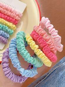 7pcs Rainbow Colorful Scrunchies, Sweet Candy Color Scrunchies, Minimalist High Elastic Hair Ties, Essential, Hair Accessories - Multicolor - View 2