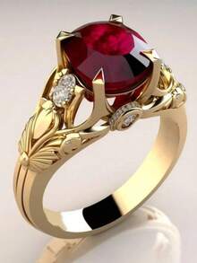 1枚优雅闪亮订婚戒指，完美适用于婚礼、周年纪念日、浪漫情人节礼物以及日常佩戴。 - 紅色 - 查看 1