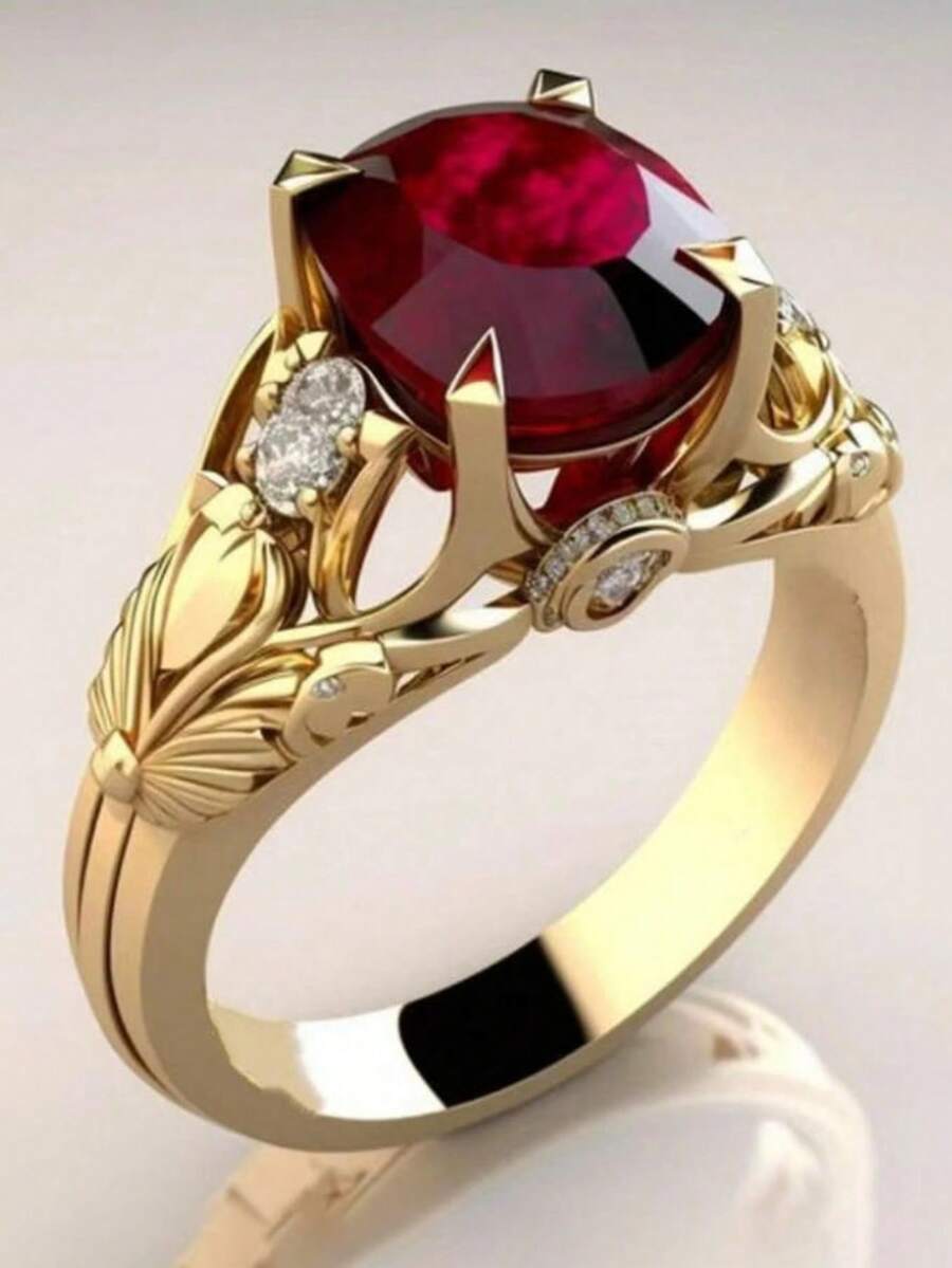 1枚优雅闪亮订婚戒指，完美适用于婚礼、周年纪念日、浪漫情人节礼物以及日常佩戴。 - 紅色 - 查看 1