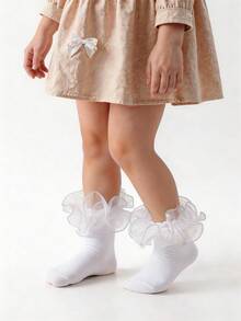 1 Pair Princess Style Frill Trim Socks For Baby Girls/Toddlers/Kids - Multicolor - View 3