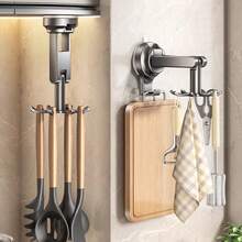 2 móc treo không cần khoan, siêu dính, thích hợp cho nhà bếp gia đình. Chất liệu: Nhựa ABS. - Bạc - Xem 1