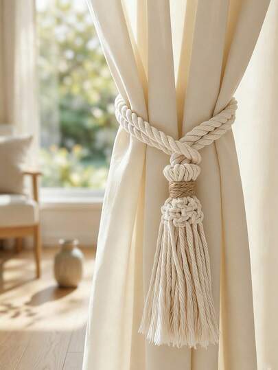 Dây buộc rèm Macrame thủ công, dây cotton phong cách Boho, phụ kiện trang trí rèm cửa có tua rua cho phòng khách, phòng ngủ, tay nắm cửa, tủ, điểm nhấn thẩm mỹ phong cách Boho cho ngôi nhà.