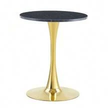 Table d'appoint ronde de 60 cm / petite table à manger en MDF : plateau réalisé avec une technologie de thermoformage de haute qualité, aspect grain blanc, pied de support doré – parfait pour les espaces de vie européens. - Noir - Voir 7