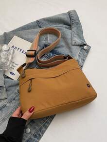 Korean Fashion Women's Multi-Layer Commuter Shoulder Bag, New Personalized Lightweight Crossbody Bag, Stylish Minimalist Square Bag - Khaki - View 8