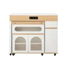 Kitchen Island With Wheels, Extendable Dining Table With Power Strips And Ribbed Glass, Sideboard With One Drawer, Serves As A Kitchen Island, Sideboard For Kitchen And Dining Room (White+Natural) - Khaki - View 10