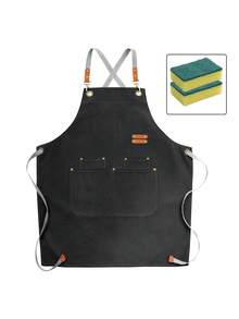 1 chiếc tạp dề đầu bếp bằng polyester có dây đeo chéo điều chỉnh được, mềm mại và thoáng khí, 4 túi, thích hợp cho nhà hàng, nhà bếp, nấu nướng, làm bánh, vẽ tranh, làm vườn và các trường hợp khác, tạp dề đeo eo unisex. - Nhiều màu - Xem 4