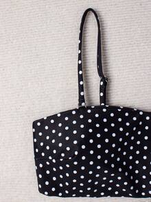 夏季可爱波点印花休闲度假沙滩吊带比基尼套装 - 黑與白 - 查看 4