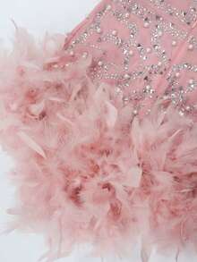 NIKBK Sexy Backless, Strapless Pink Choker Dress With Rhinestone, Pearl & Faux Feather Decor, Suitable For Birthday Party, Cocktail Party, Club, Wedding Guest - Baby Pink - View 11