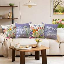 Spring Summer Bird Butterfly Floral Purple Throw Pillow Covers 18x18 Set Of 4 Hello Sunshine Home Sweet Home Farmhouse Cushion C - 灰色2件 - 查看 2