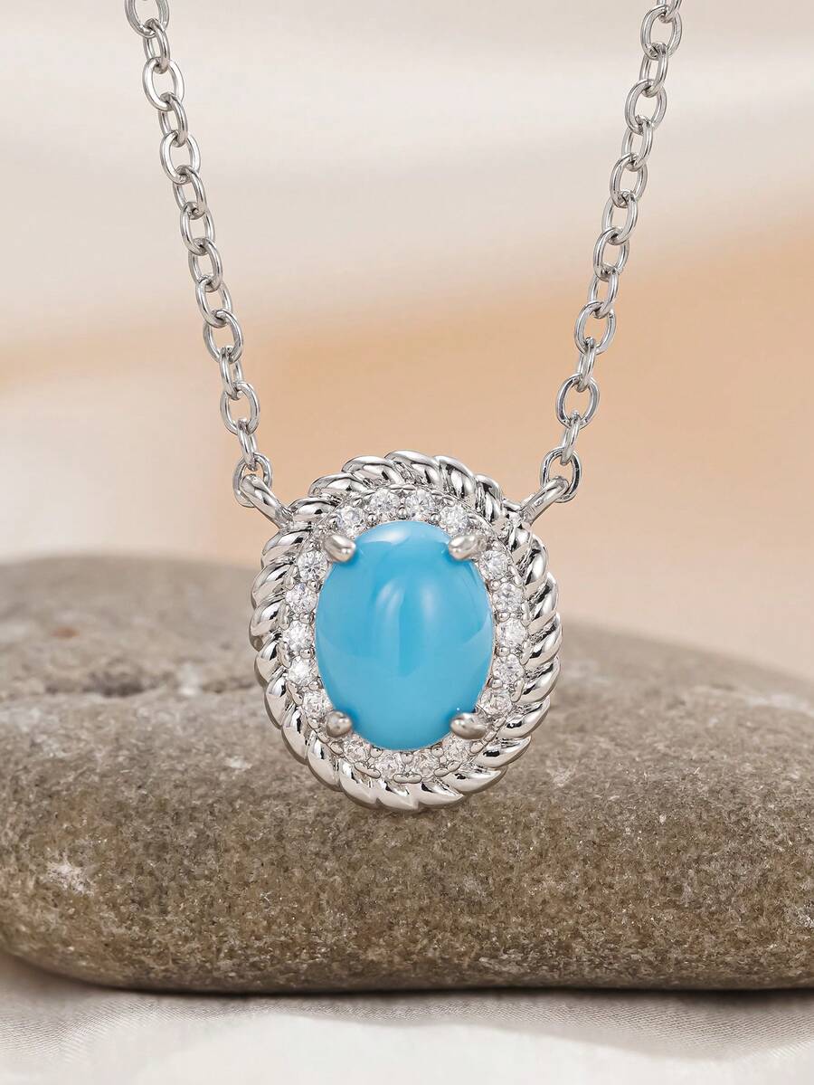 1pc Elegant Cubic Zirconia Pendant Necklace, Valentine's Day Gift, Wedding Jewelry - 1# - View 1