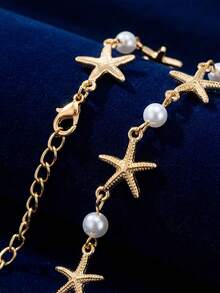 1 chiếc dây đeo eo hình sao biển nhân tạo phong cách Bohemian, dây đeo eo đính ngọc trai giả, trang sức cơ thể bằng kim loại gợi cảm, thích hợp cho phụ nữ đi biển, du lịch. - Nhiều màu - Xem 5