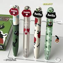 4盒快乐猫造型圆珠笔，0.5毫米速干黑色墨水，磁性旋转创意书写笔，办公用品 - 套 - 查看 11