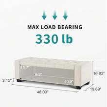 Otomana de 48 pulgadas con almacenamiento banco otomano de almacenamiento con bisagra de  banco tapizado de entrada con asiento para recámara sala de estar soporta hasta 350 - Grisclaro - Ver 3