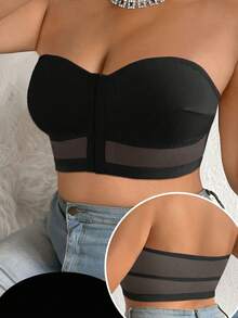 Áo ngực cỡ lớn dành cho nữ, cài phía trước, mềm mại và thoải mái, thiết kế quây không gọng. - màu đen - Xem 5