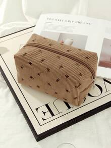 2 Pieces Set / 1 Brown Floral-Patterned Octagonal Makeup Bag, A Fashionable And Casual Large-Capacity Portable Zipper Makeup Bag Suitable For Travel And Vacation, A Must-Have Makeup Bag For Essential Items - Brown - View 10
