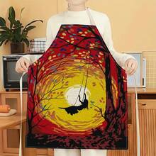 1pc Whale & Swing Pattern Apron, Creative Funny Fashionable Printed Apron, Kitchen Cooking Cleaning Apron, Innovative Home Apron - Multicolor - View 15