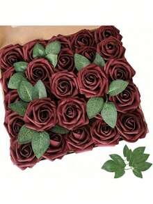 5/10/15/20/25/30 ساق وردة اصطناعية، مناسبة لباقات الزفاف DIY، ديكور المكتب، الحفلات، حفلات استقبال المواليد، ديكور المنزل، تغليف بأكياس OPP (بدون صندوق)، عيد الحب، عيد الميلاد، هدايا التخرج - عنابي اللون - مشاهدة 1