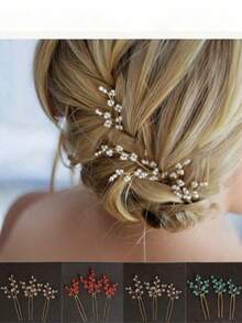 3 Pcs/Set Women's Handmade Faux Pearl Hairpin Set Bridal Headpiece Wedding Party,Summer,Beach - Multicolor - View 3
