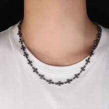 1PC Personalized Punk Style Men's Jewelry Set, Hip Hop Cross Necklace Bracelet, Also Suitable For Women's Y2K Accessories - Silver - View 6