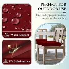 Wellsin Cojines para Sillas de Exterior para Muebles de Patio - Cojines para Exteriores para Sillas - Cojines para Sillas de Patio Resistentes al Agua Juego de 4 18.5"X16"X3" Burdeos - Color slido/Borgoa - Ver 3