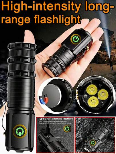 1支便携式多功能磁吸式超亮迷你手电筒，带侧夹和多模式亮度调节，适用于户外露营、夜间骑行、紧急救援、家庭停电、汽车维修、夜市摊位等多种场景。磁吸尾部设计，解放双手。坚固耐用的合金筒身结构。