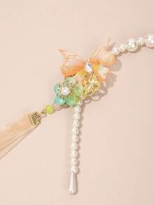 1件蝴蝶珍珠流苏发箍，温柔甜美风格发饰，日常/派对/约会优雅发型装饰 - 彩色 - 查看 6