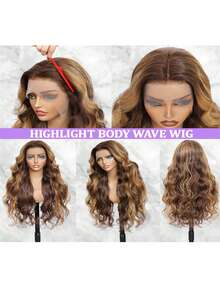 蕾丝前假发，真人混纺发，自然波浪，预先拔毛，无胶，200密度，女士真人混纺假发，预先拔毛，13x4高清蕾丝前假发，无胶，自然黑 - SP4/27 - 查看 4