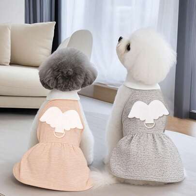 可爱天使翅膀狗狗连衣裙，柔软宠物狗服装，适合小型犬，萌萌的小狗公主装，日常穿着、拍照和节日皆宜