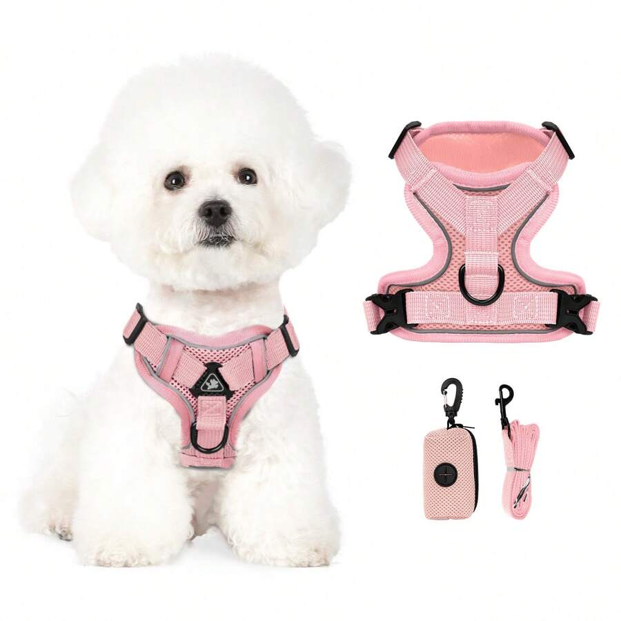 3件套宠物户外旅行套装，小型犬胸背带牵引绳拾便袋，必备遛狗胸背带 - 彩色 - 查看 1