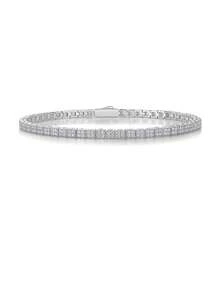 925 Sterling Silver Moissanite Tennis Bracelet For Women, Hypoallergenic, Fully Paved, Minimalist Ins Style, Versatile For Commute, Gift For Valentine's Day/Birthday, Comes In Gift Box - Silver - View 15