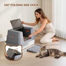 HaluPeit Stainless Steel Cat Litter Box With Lid, XXXL Enclosed Metal Cat Litter Box, 70 X 50 X 45 Cm, 105° Hinged Lid, Includes Pedal And Scoop, Easy To Clean, Modular Design, Dark Grey - 均碼 - 查看 1