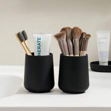 3 pièces Set d'accessoires de salle de bain, distributeur de savon, porte-brosse à dents, plateau, décoration minimaliste moderne pour l'organisation du comptoir de salle de bain - Noir - Voir 3