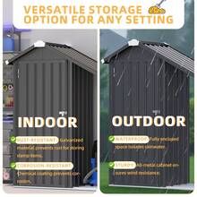 YODOLLA Gartenschrank mit Regalen und seitlich offenen Wandregalen aus Holz, hoher, vertikaler, wetterfester Geräteschuppen mit Spitzdach, wetterfeste Aufbewahrungsmöglichkeit für Terrasse und Garten, Grau - Dunkelgrau - Übersicht 6