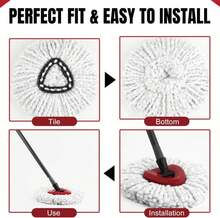 3Pcs Spin Mop Replacement Heads, White Large 360° Easy Wring Spin Mop Head 100% Microfiber Refill, Easy Cleaning Spin Mop Head, Deep Clean, Machine Washable For Easy House Cleaning Floor Mopping - MàuA - Xem 4