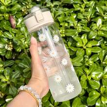 HILAKE Daisy Bounce Cap 塑料水瓶 - 400ml、600ml、800ml | 耐用便携果汁瓶，带盖和吸管 - 生日、情人节、圣诞节和婚礼等场合送给家人、朋友、姐妹、同事的完美礼物 - 理想的旅行杯 - 彩色 - 查看 9