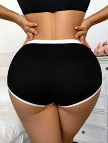 女士休闲简约针织平角内裤 - 黑色 - 查看 2