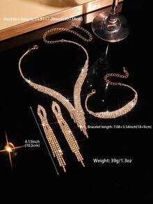 3件套时尚简约首饰套装，流苏项链、耳环、手链，适合女士晚宴和婚礼佩戴 - 金色 - 查看 5