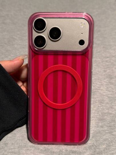 极简风格彩色竖条纹透明软边框手机壳，兼容 17 Pro Max、17 Pro、17 Air、16、15、14、13、12 Pro Max、14、15、16 Plus、11，可爱时尚防震保护透明边框手机壳，支持磁吸无线充电。