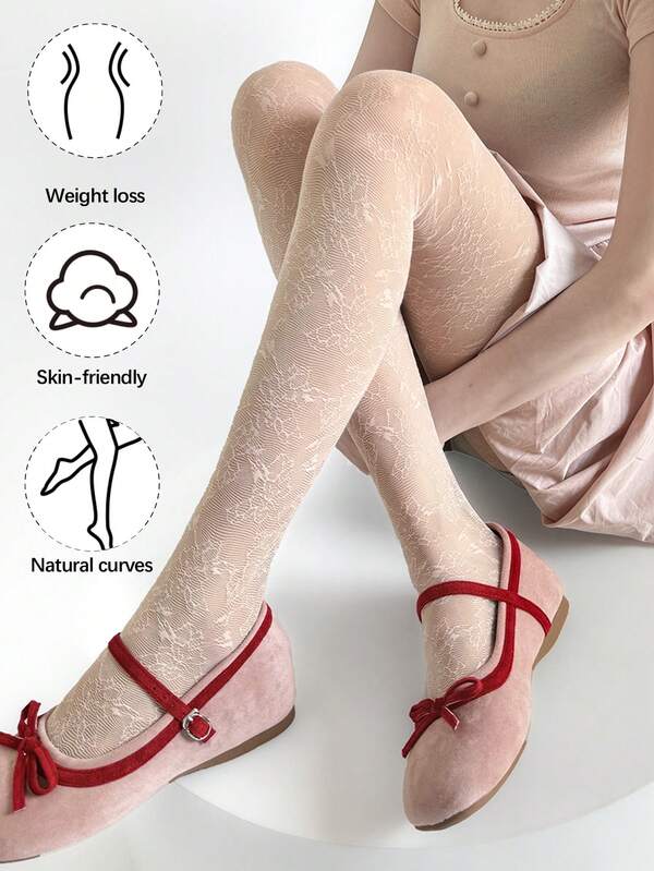 Japanese Style Lace Jacquard Patterned Pantyhose, Ultra-Thin Core-Spun Jacquard Tights