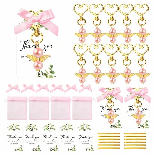 75pcs Heart Shaped Pendant Decoration Kit, Includes Ribbons, Mesh Bags, Thank You Cards, For Wedding Decoration, DIY Keychain