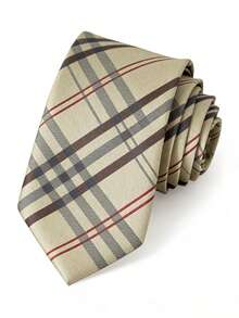 1条英式男士领带，条纹格纹图案，商务正装、休闲通勤、求职面试皆可佩戴 - 彩色 - 查看 4