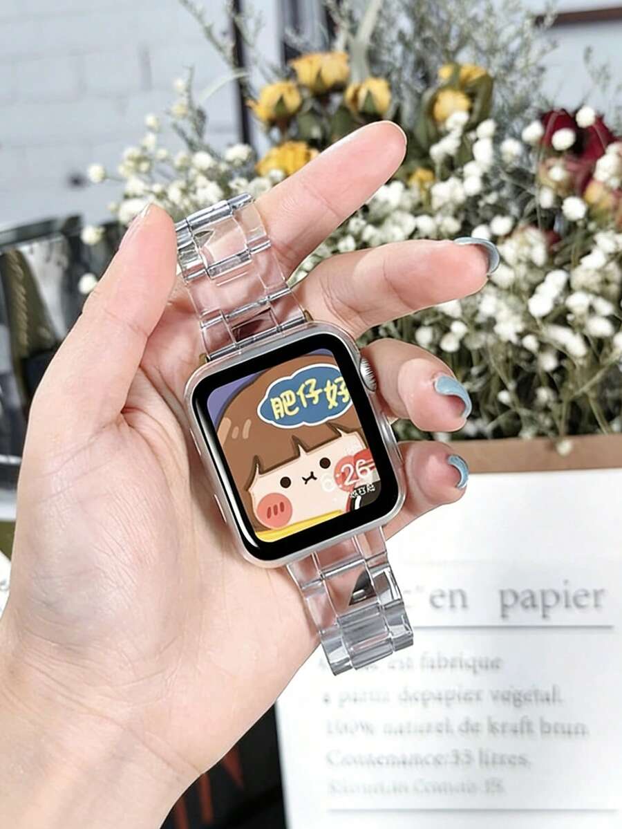 1pc Women's Fashion Transparent Watch Band, Compatible With Apple Watch 38mm 40mm 41mm 42mm 44mm 45mm 46mm 49mm, Minimalist Strap, Compatible With Apple Watch Series 11 10 9 8 7 6 5 4 3 2 1 SE, Compatible With Watch S11 S10 S9 S8 S7 S6, Fashionable Smart Watch Band, Compatible With Apple Watch Bands. - Clear - View 1
