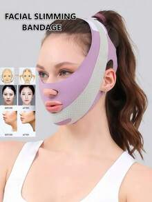 面部提拉紧致睡眠塑形V字绷带，放松提拉，减少双下巴，瘦脸按摩器，男女通用 - 下巴塑形，可调节面罩，可重复使用，透气无缝V字形面罩，适合睡眠、运动和瑜伽，轻盈透气，佩戴无皱，Y2K哥特风旅行必备，方便携带，圣诞礼物，圣诞装饰，女士礼物 - 彩色 - 查看 2