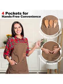 1 chiếc tạp dề đầu bếp bằng polyester có dây đeo chéo điều chỉnh được, mềm mại và thoáng khí, 4 túi, thích hợp cho nhà hàng, nhà bếp, nấu nướng, làm bánh, vẽ tranh, làm vườn và các trường hợp khác, tạp dề đeo eo unisex. - Nhiều màu - Xem 8