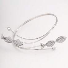 1pc Silver Wavy Shell Armband, Bohemian Gold Summer Beach Style Adjustable Stainless Steel Arm Cuff For Women - Silver - View 3