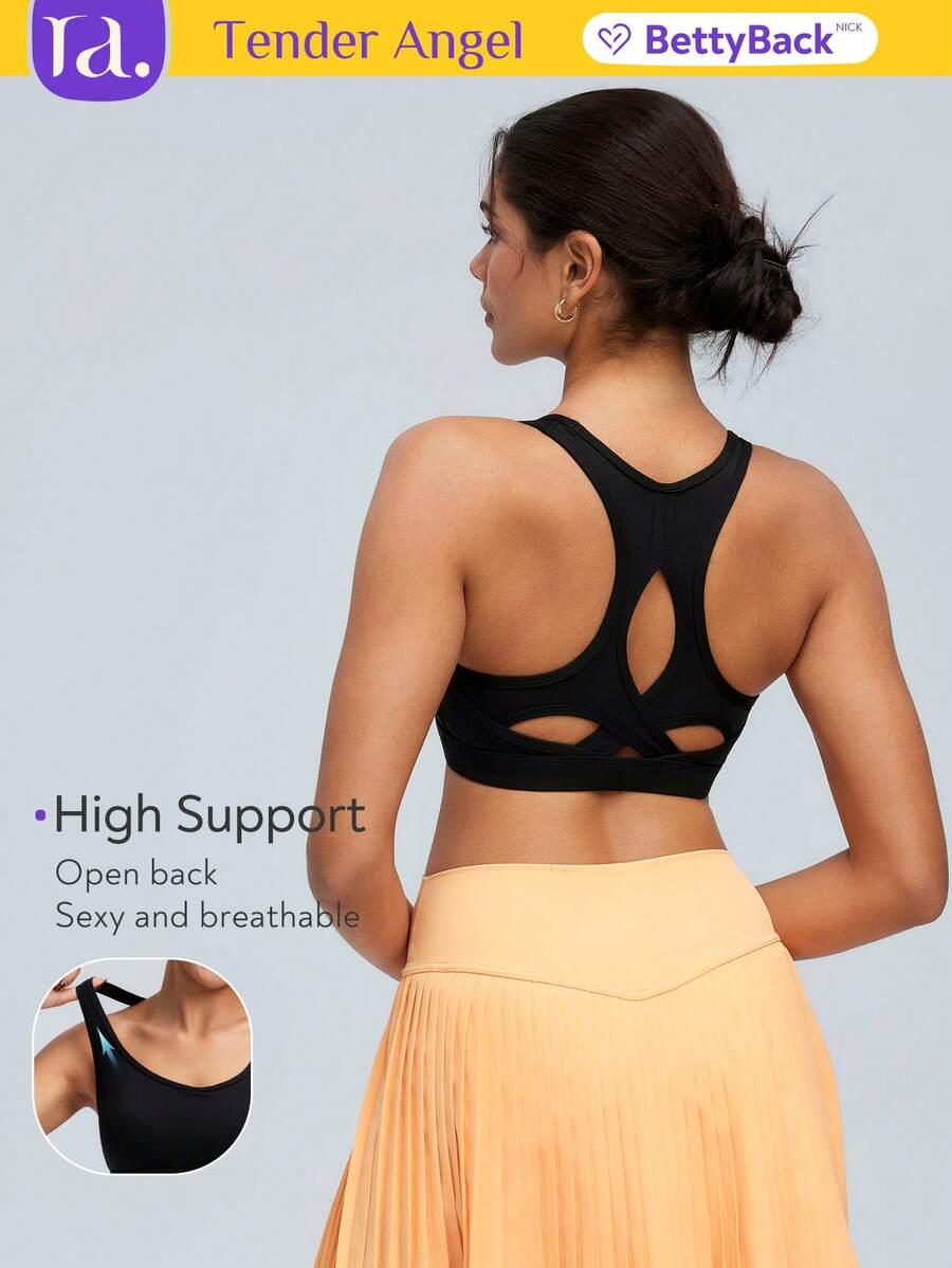 Tender Angel Women Sports Bra, Removable Padded, Minimalist Racerback Design, Suitable For Yoga, Running, Fitness - Black - View 1